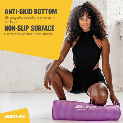 Yoga Mat Thick 10Mm Non Slip Gym Exercise Fitness Pilates Carry Strap NBR 183X62