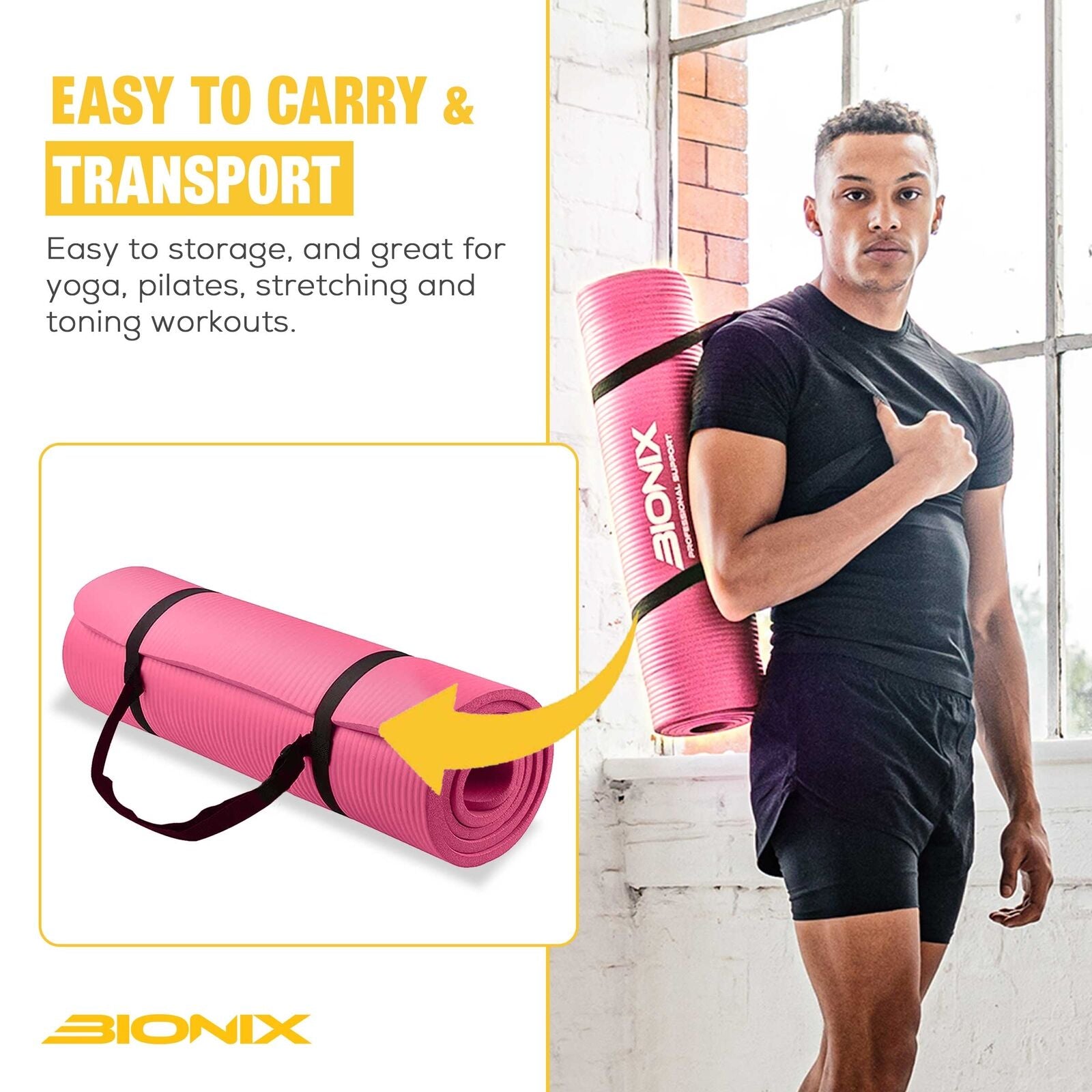 Yoga Mat Thick 10Mm Non Slip Gym Exercise Fitness Pilates Carry Strap NBR 183X62