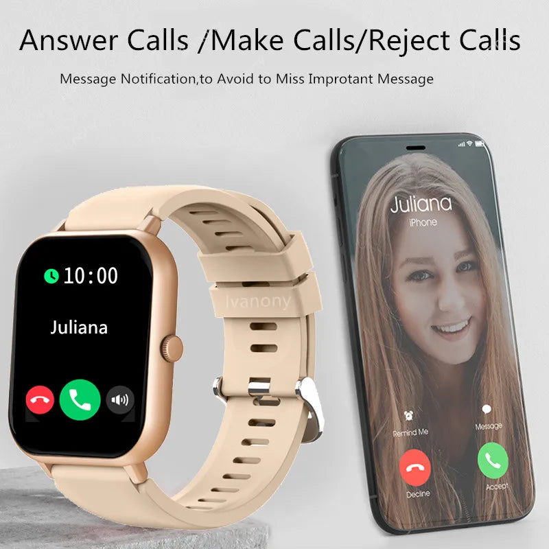 Smart Watch Gold Support Receive Dial Call Voice Assistant 1.83Inch TFT Screen Fitness Tracker Game Smartwatch for Android IOS