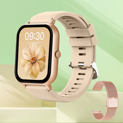 Smart Watch Gold Support Receive Dial Call Voice Assistant 1.83Inch TFT Screen Fitness Tracker Game Smartwatch for Android IOS